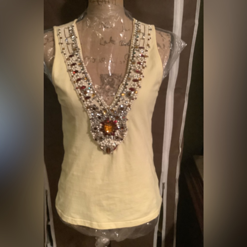 MODA International, Pastel Yellow Embellished Top, Sz M